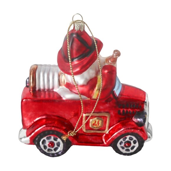 2 Christmas Glass Ornaments Kurt Adler Fire Truck Dog & Polar Bear - Picture 5 of 6